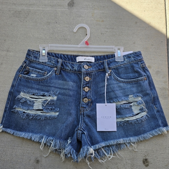 KanCan Blue High-Waisted Distressed Jean Shorts - Picture 4 of 10